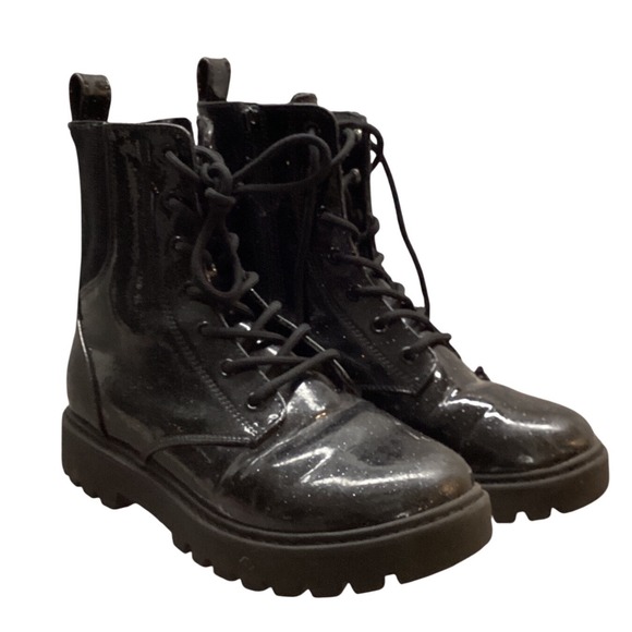Classiques Entier Other - Kids Black Glitter Combat Boots Lace Up Side Zip Chunky‎ Sole